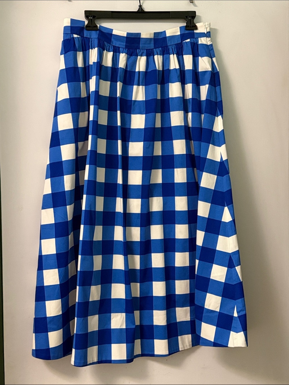 Boden Layla Cotton Sateen Blue and White Gingham Midi Skirt - Picture 2 of 7